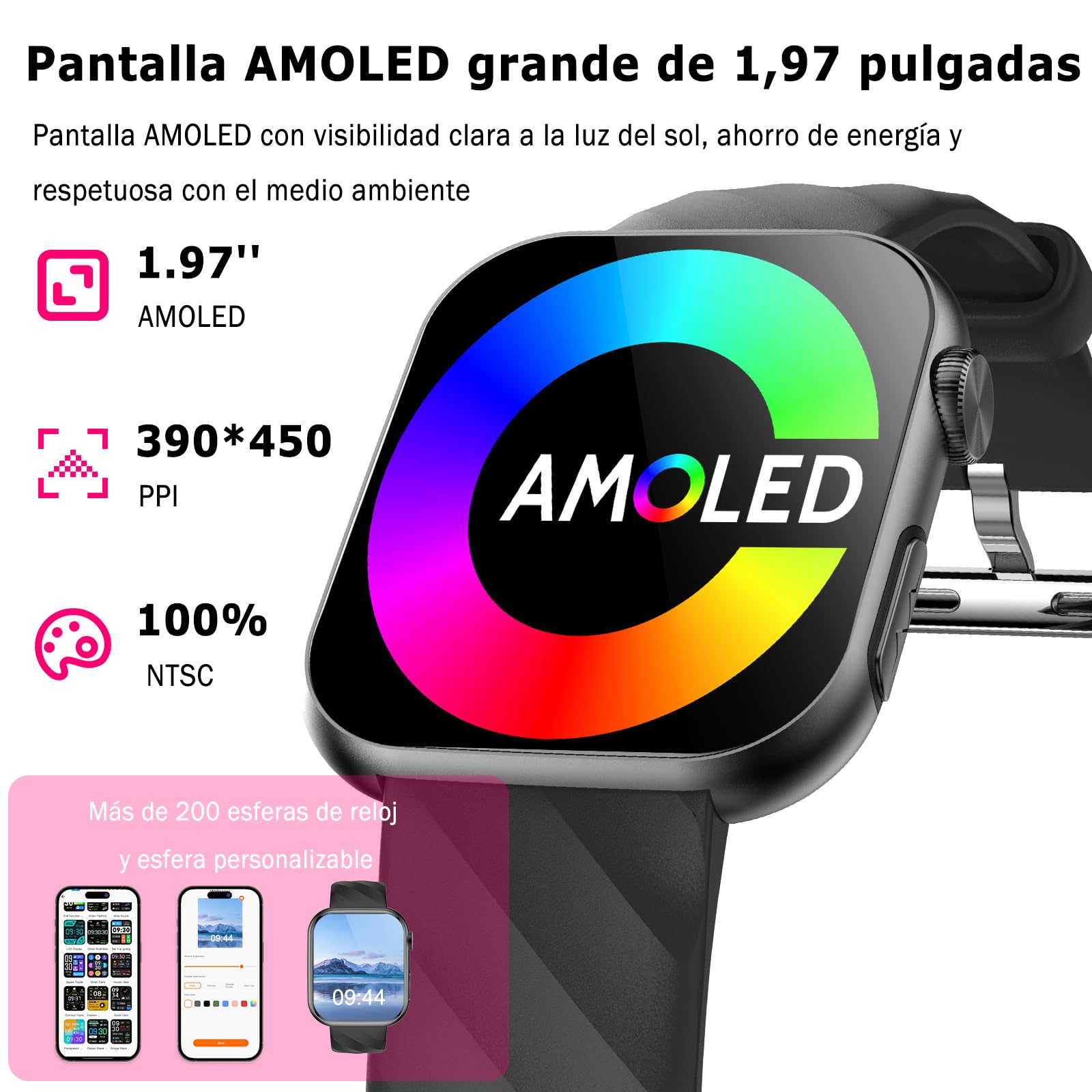 Marsyu Reloj Inteligente con ECG+HRV, Presión Arterial, Sueño, Hombre Mujer | 1,97" AMOLED Reloj Salud con Composición Corporal, Microchequeo, 24H Pulsómetro, SpO2, IMC, Temperatura, Ciclo Menstrual, SOS