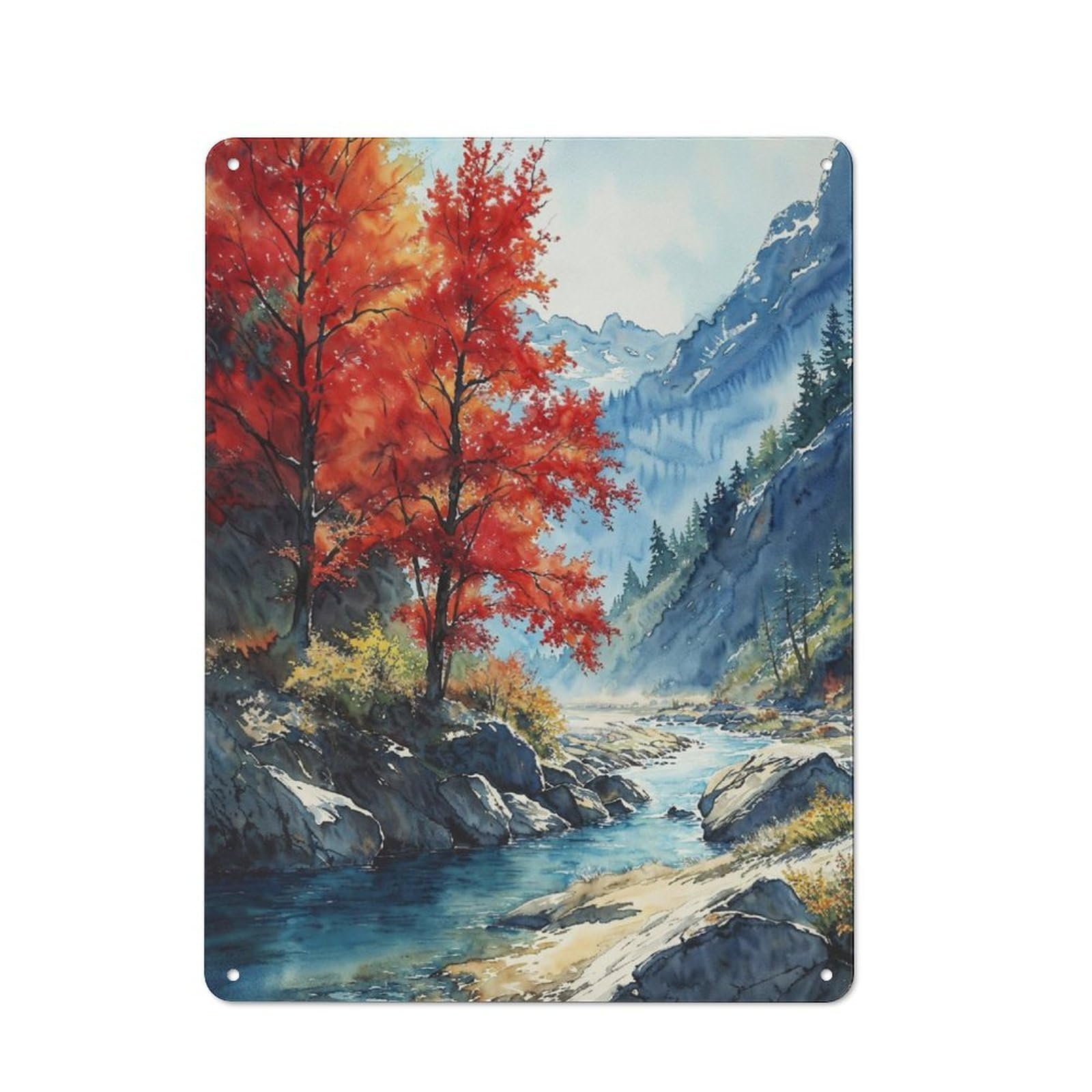 Junmoney Crimson River Harmony Tin Wall Plaque 40X30cm With For Café Or Home Bar, New-Space Wall Decor For Hospitality Decor Collectors