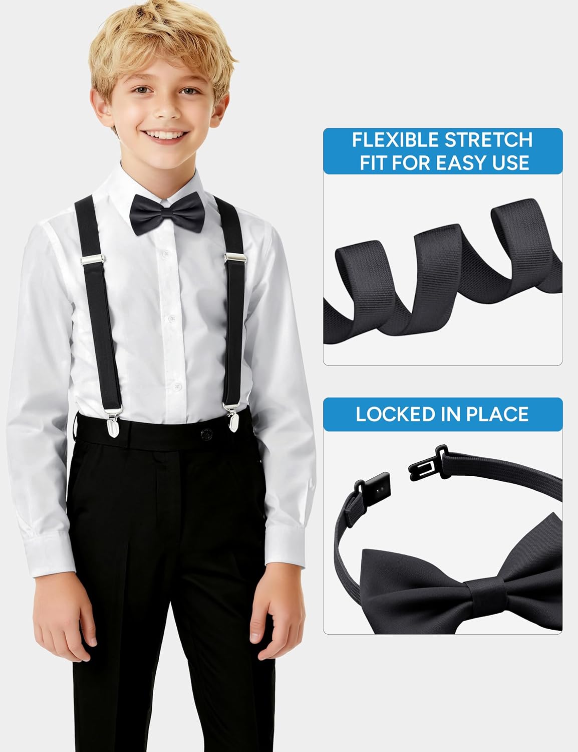 Kids Suspender and Elastic Bow Tie Sets for Boys and Girls Age 1-16 Years