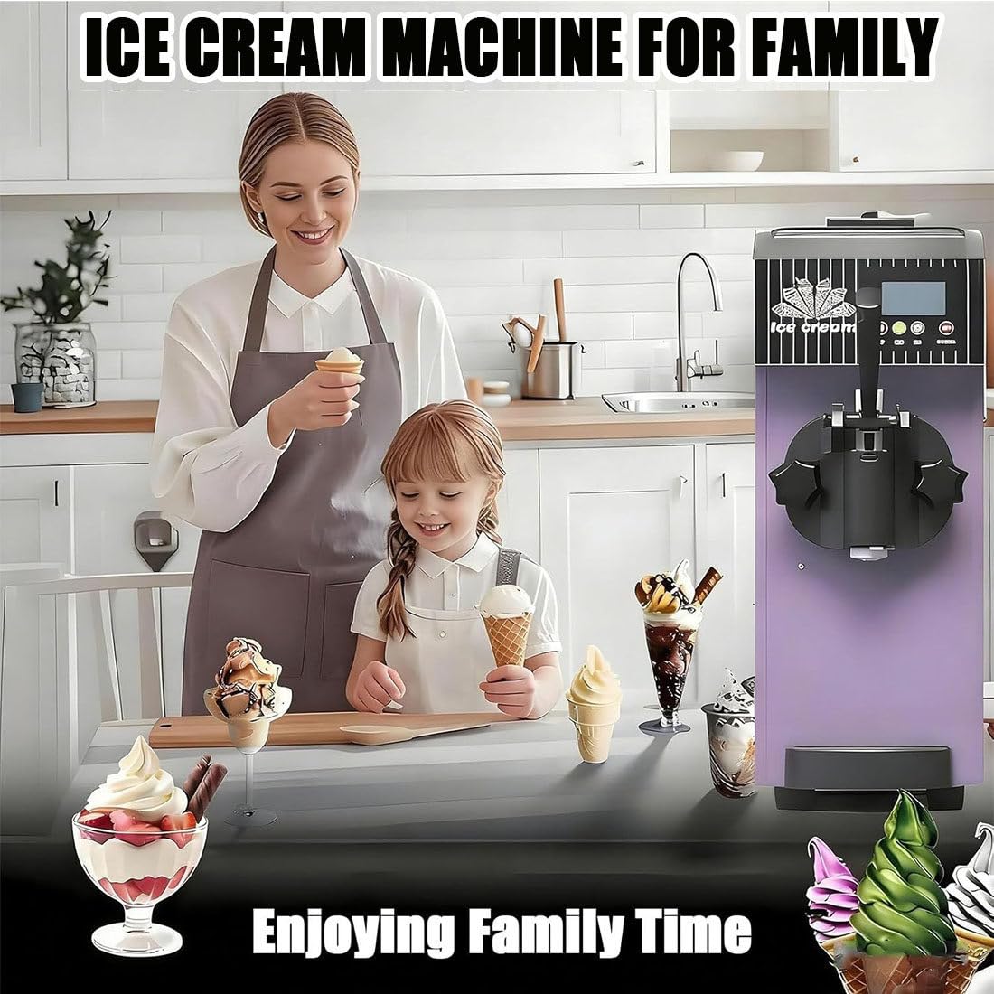 Máquina de Helado de Servicio Suave - Fabricante de encimera Comercial, 750W Power, Ofrece dispensación Continua de 4-8kg/H para restaurantes y Tiendas de postres