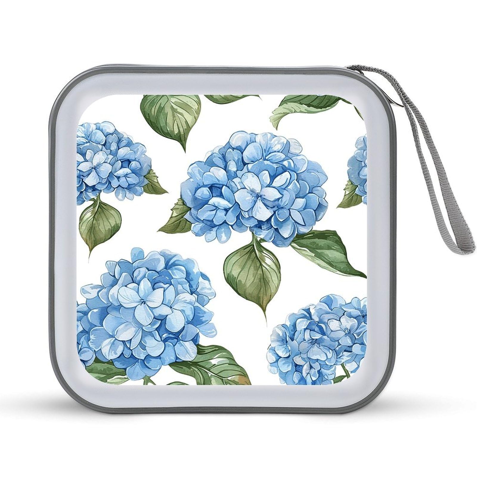 Funda para CD de hortensias azules y plástico duro con cremallera para 40 discos DVD