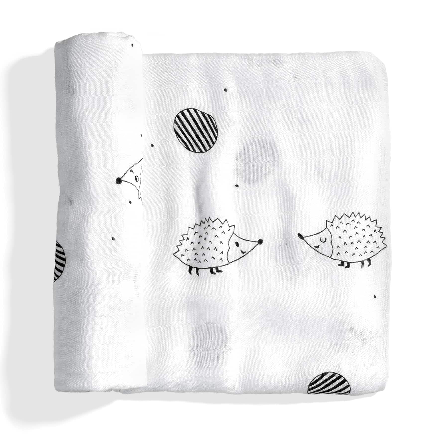 Rookie Humans Bamboo Muslin Swaddle Blankets for Baby Girls and Boys – Made of Silky Soft Viscose from Bamboo - 47 x 47 inches Swaddling Blankets - Newborn Baby Essentials, Hedgehog