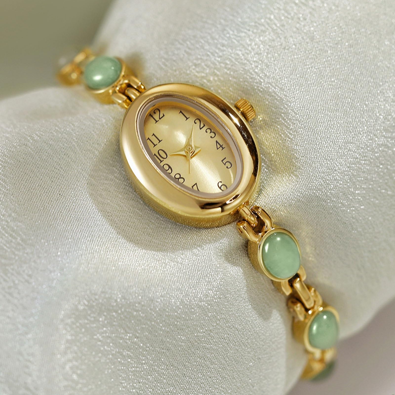 Orologio di lusso con intarsi in avventurina e nefrite, orologio al quarzo ovale, orologio con bracciale impermeabile, può essere regalato alle donne Orologio da polso