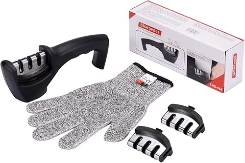Miniatura 2 de Kit de afilador de cuchillos con guante resistente a cortes y 2 cabezales de afilador de repuesto, herramienta de cuchillos de cocina de calidad de