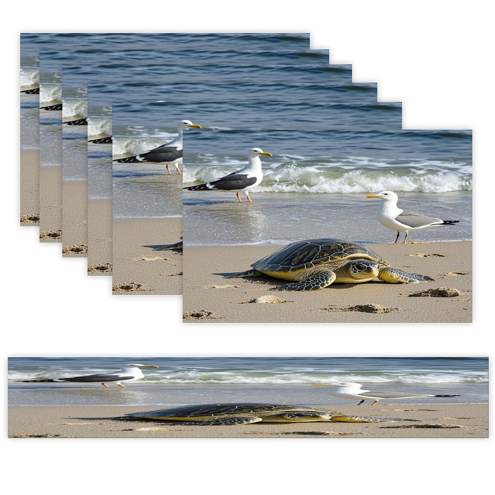 Green Sea Turtle Placemats Set of 6 and Table Runner for Holiday Party Kitchen Dining Table Decor Farmhouse Style Washable Table Mat Set Heat Resistant Linen Place Mat Sets