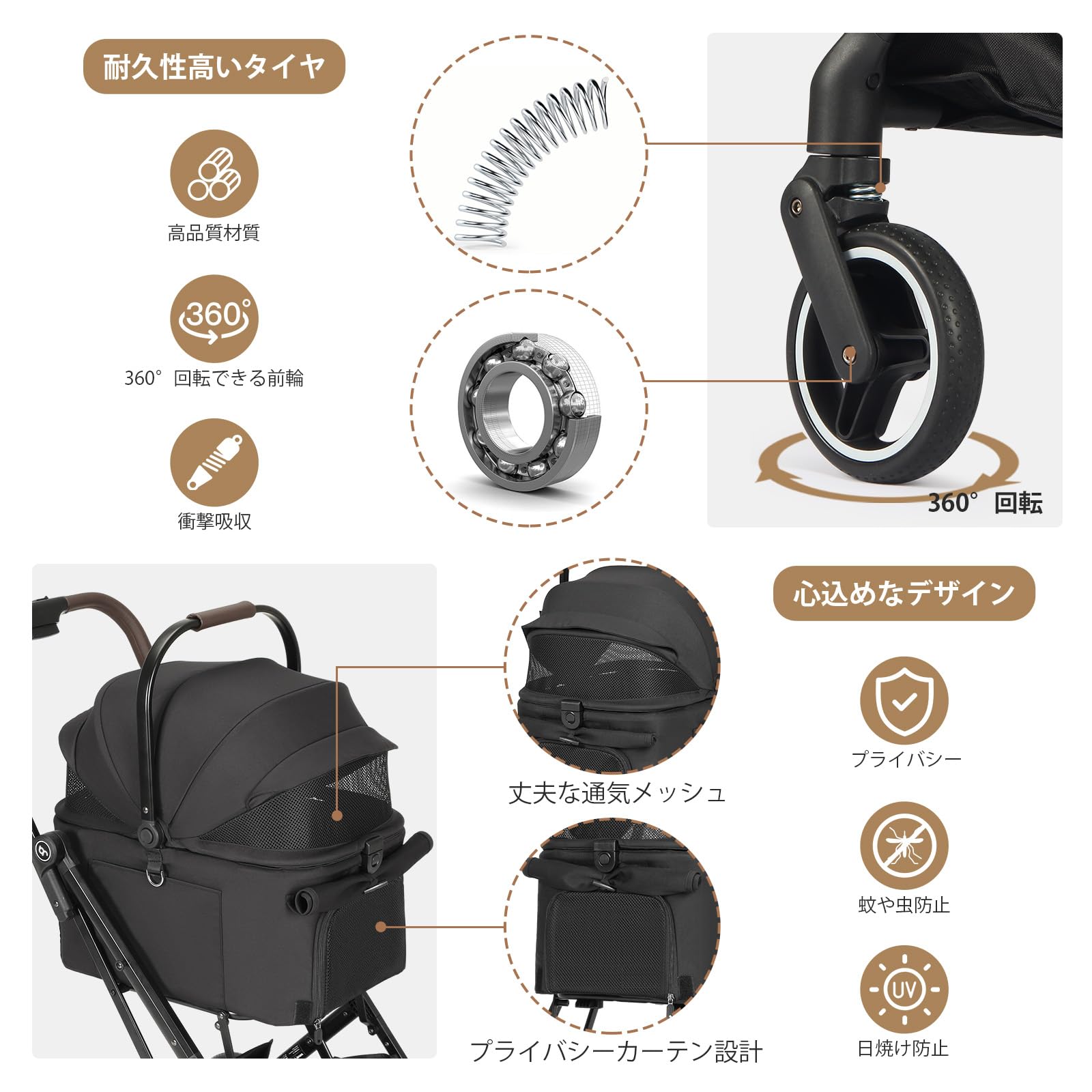 Amazon | BEBEROAD PETS X2 ペットカート 猫 小型犬 バギー 折りたたみ