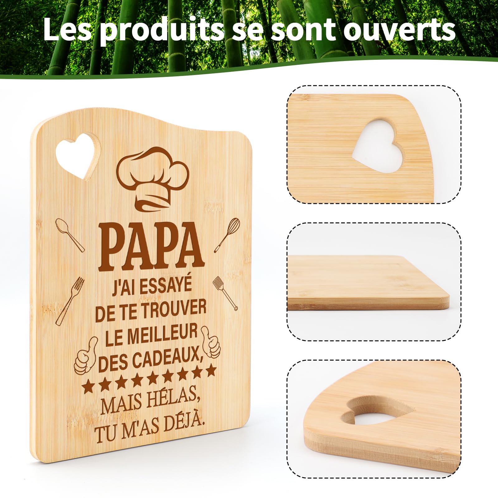 Planche à Découper en Bambou Cadeau Fête des Pères Original pour Papa