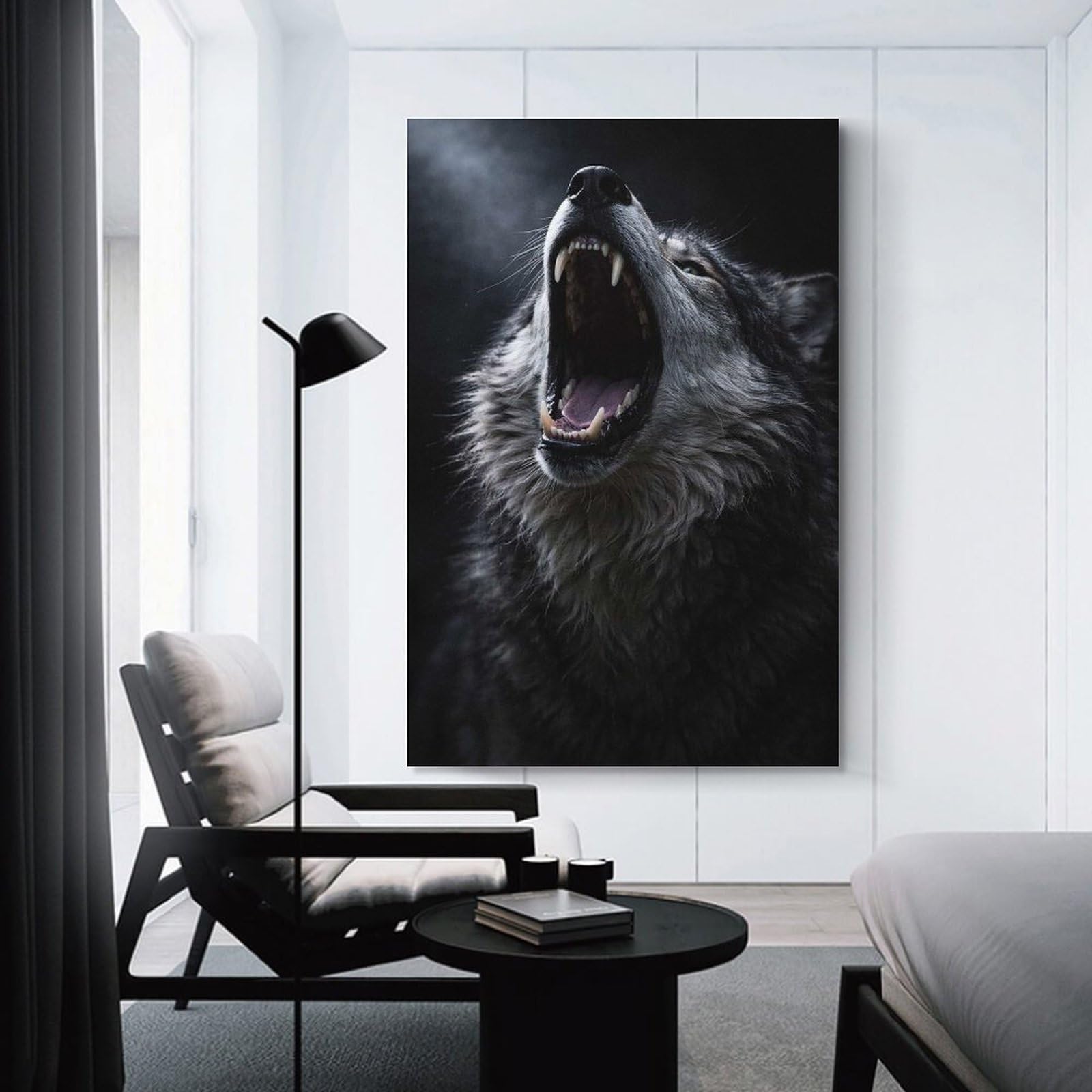 Junmoney Wolf Howling with Mouth Open Home Decor Wall Art, 20x30inch(50x75cm), for Lounge, Bedroom Or Personal Spaces, Thoughtful Wall Decor for Art Lovers