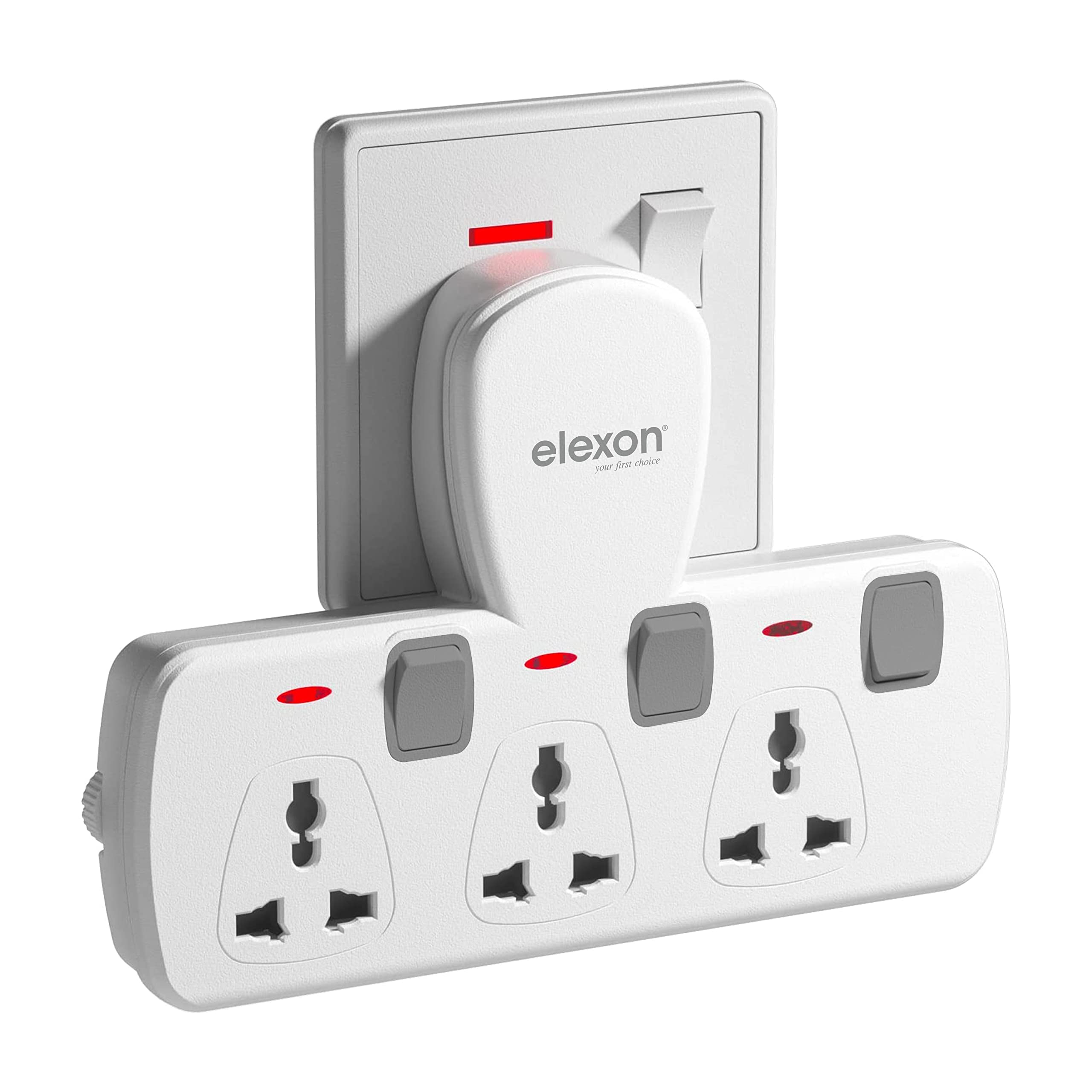 ELEXON(EL 5003J) Universal Power Extension T Socket with 3 Multi Universal Sockets, Individual Switches and Fireproof Housing for Home and Office | ESMA Approved