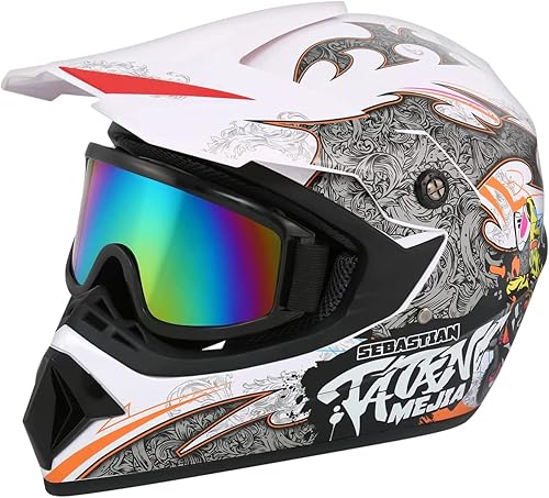 Miniatura 2 de Casco de motocross para ATV, casco para moto de tierra, casco todoterreno con guantes y gafas para unisex adulto joven aprobado por DOTFMVSS 218