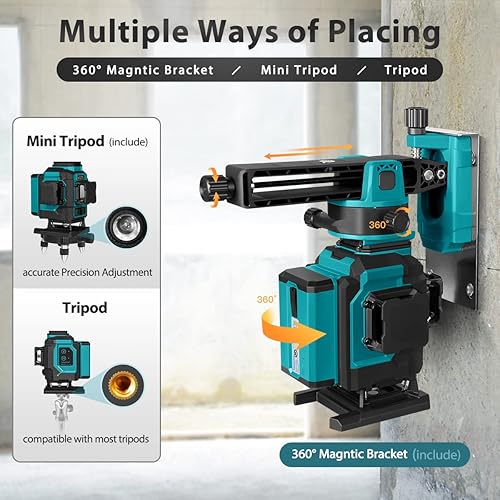 Miniatura 2 de Takamine Nivel láser verde autonivelante de 3 x 360  de 12 líneas, nivel láser para construcción, colgar imágenes, piso, azulejos con control