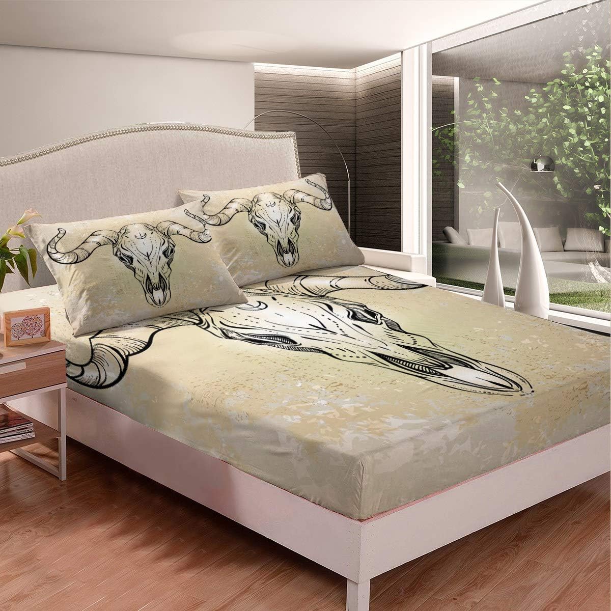 Juego de sábanas de cráneo con Estampado de Calavera de Toro, para niños, Adultos, Esqueleto, Juego de Cama de tamaño King, 3 Unidades