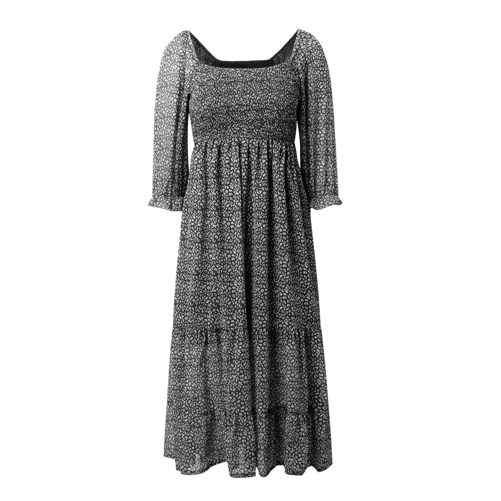 Moda damska elegancka damska letnia sukienka midi na co dzień wiosenne bufiaste rękawy kwadratowy dekolt linia A zwiewne boho kwiatowe sukienki z marszczeniem dla gości weselnych