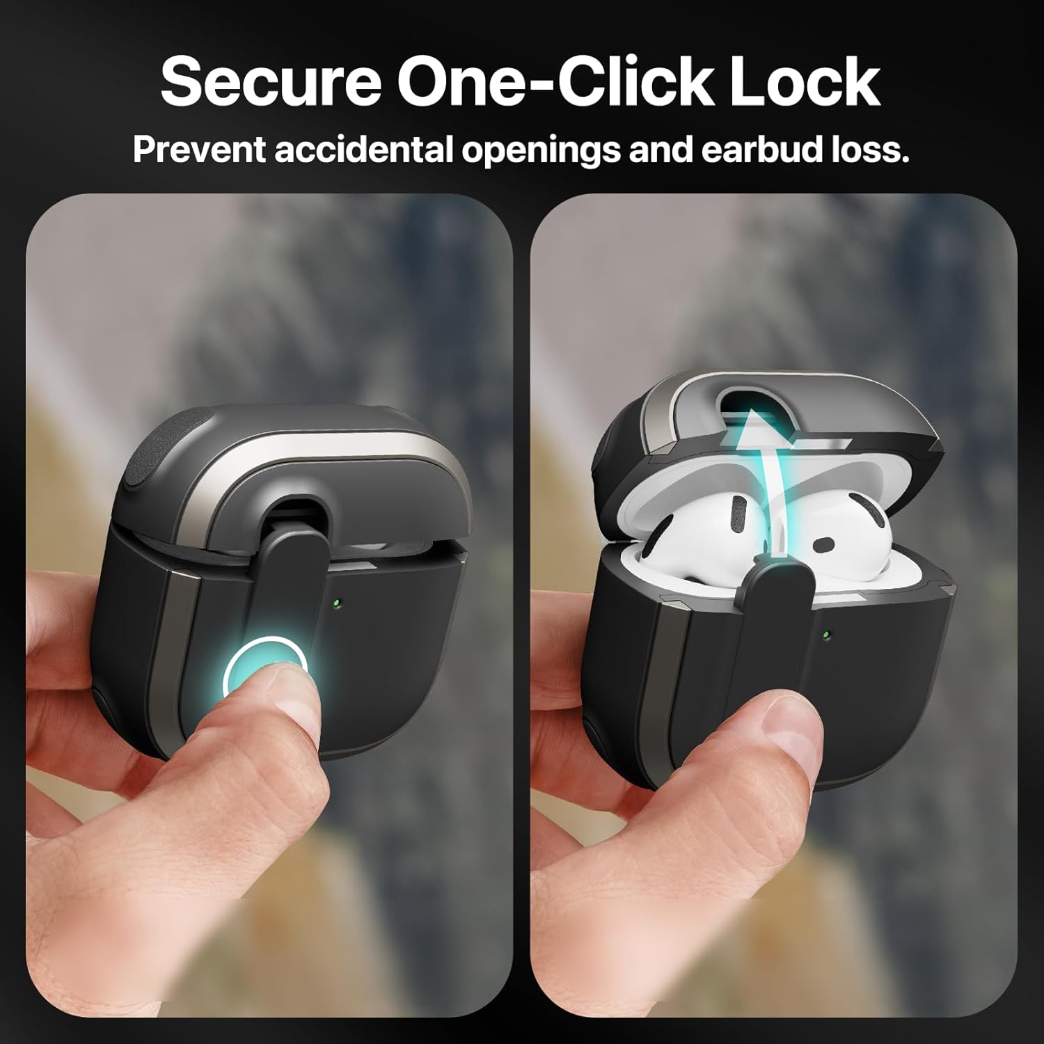 MAGEASY Odyssey AirPods 4 Case Cover (Color: Sand-Brown) Rugged with Secure Lock, Carabiner Clip for Drop Protection, Wireless Charging Compatible Apple AirPod 4th Generation