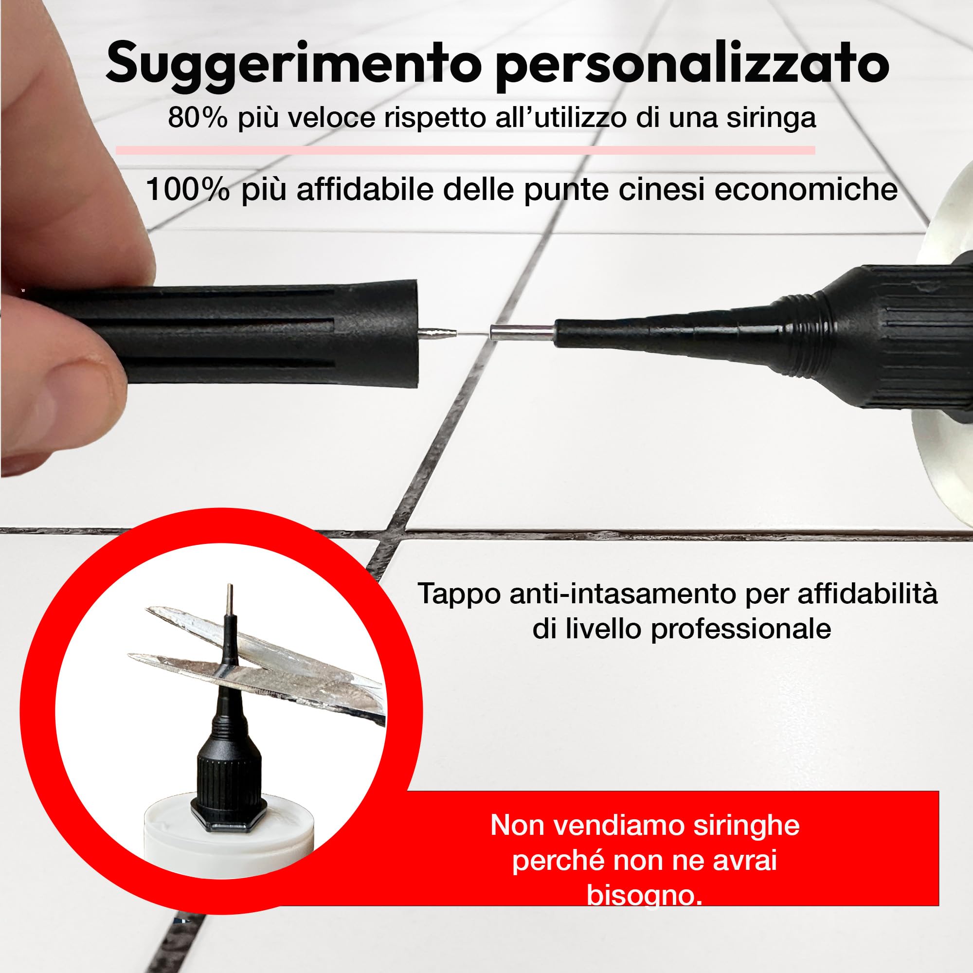 Injectafix 300ml | Ripara Piastrelle Senza Rimuoverle | Punta Iniezione 2mm per Fughe Strette | Adesivo Invisibile per Pavimenti Stabili, Copolimero Modificato