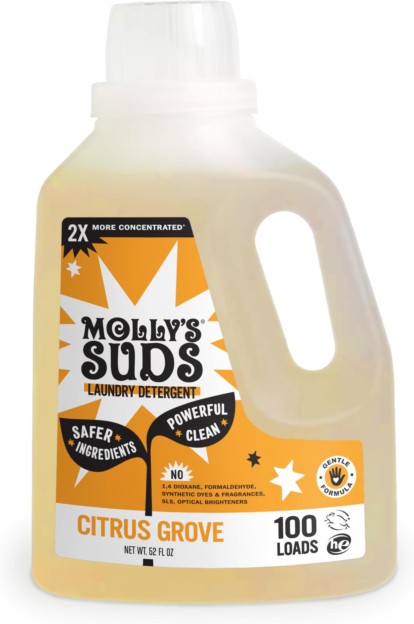 Liquid Laundry Detergent | Clean Laundry Detergent Soap for Sensitive Skin | 2x Concentrated, High Efficiency (HE) | Citrus Grove - 100 Loads
