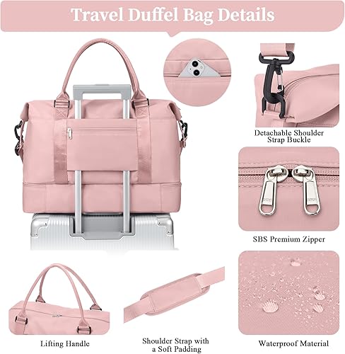 Miniatura 6 de Bolsa de fin de semana para mujer, bolso de viaje para artículos personales con compartimento para calzado, bolso marinero de viaje con bolsa de