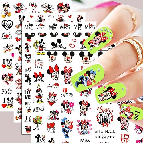 6 hojas de calcomanías de arte de uñas para el día de San Valentín, lindas calcomanías de uñas de dibujos animados 3D, autoadhesivas, corazón, amor,