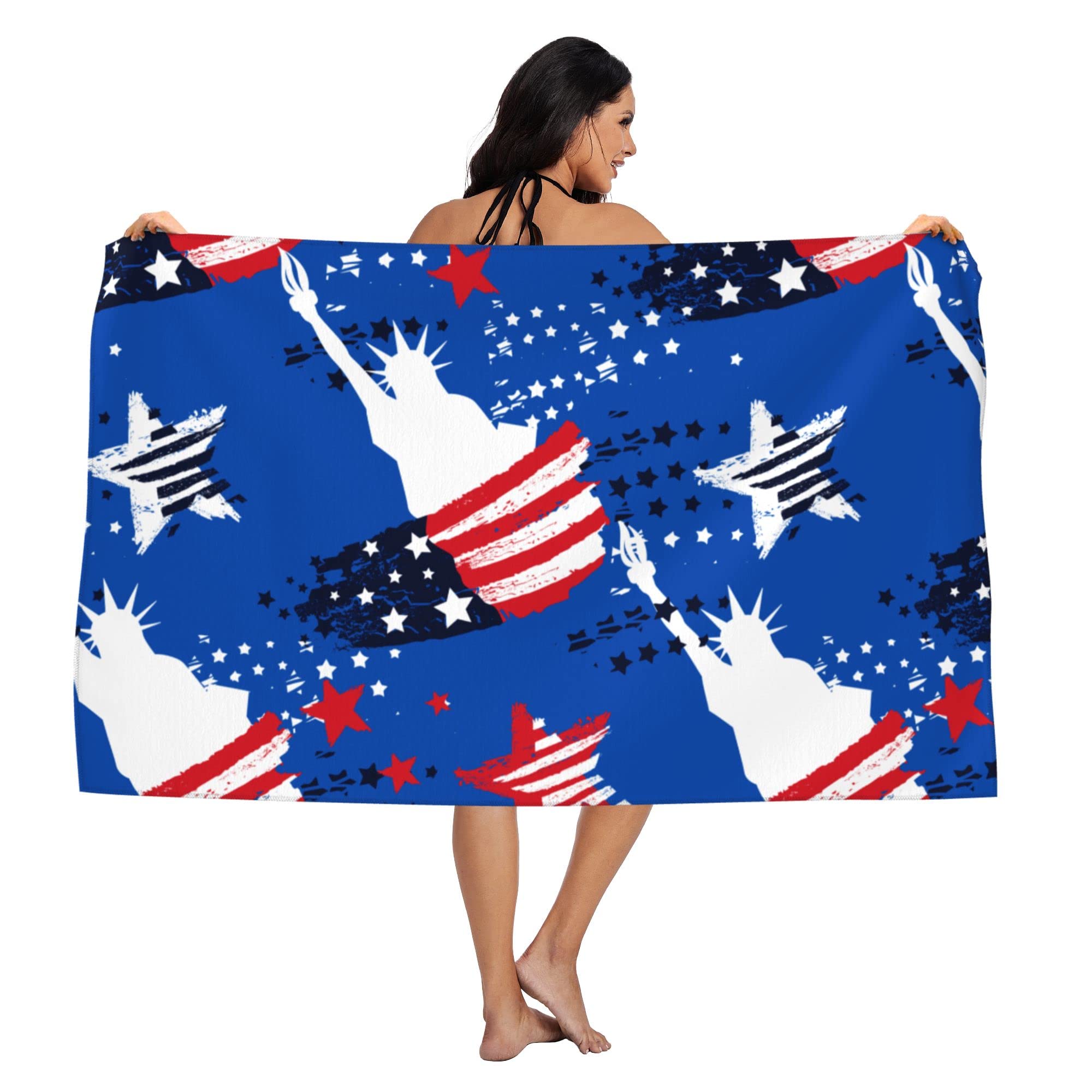 アメリカ　自由の女神　大判バスタオル Amazon｜バスタオル 自由の女神像 アメリカ国旗 大型ビーチタオル 特大