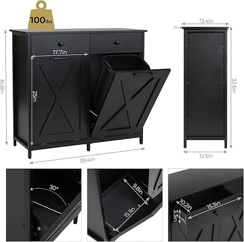 Miniatura 2 de Arlopu Gabinete de basura de doble inclinación, gabinete de reciclaje extraíble de cocina a prueba de mascotas de 20 galones, gabinete clasificador