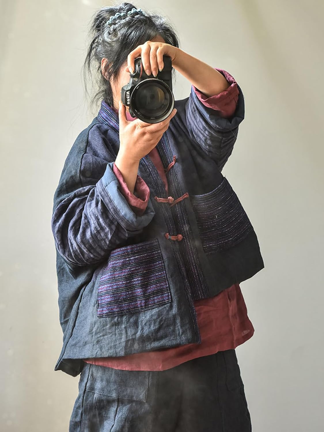 Women's Cropped Puffer Jacket Lightweight Open Front Quilted Coat, Boho Vintage Padded Outerwear for Fall Winter - Image 2