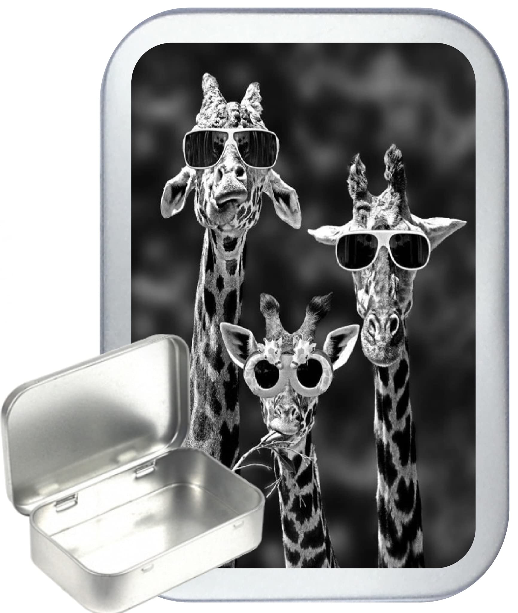 TEEZ Cool Giraffe 50ml Silver Hinged Tobacco Tin, Hinged 1oz Tobacco Tin