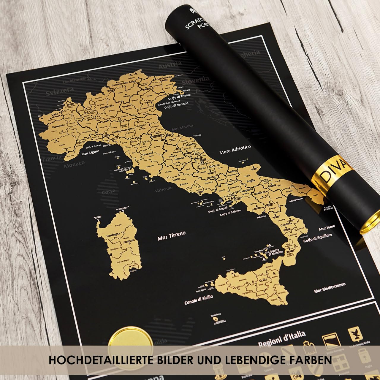 Einfach zu Rahmende Italien Rubbelkarte - Rubbel-Wandkarte von Italien - Rubbel-Reisekarte Wandkarte - Rubbel-Reiseposter - Scratch off Italy Map - Scratchable Poster