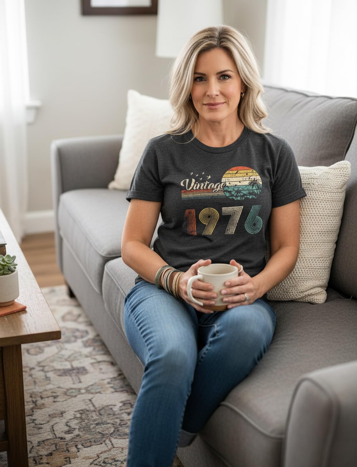 50th Birthday Gift for Women Vintage 1976 Shirts for Her Letter Print Retro BD Tops Casual Short Sleeve Tee - Image 6