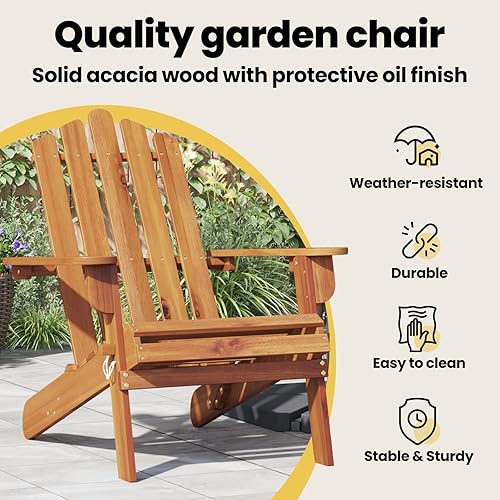 Miniatura 5 de vidaXL Silla Adirondack para patio con diseño ergonómico, hecha de madera de acacia maciza, acabado en aceite, plegable para un fácil