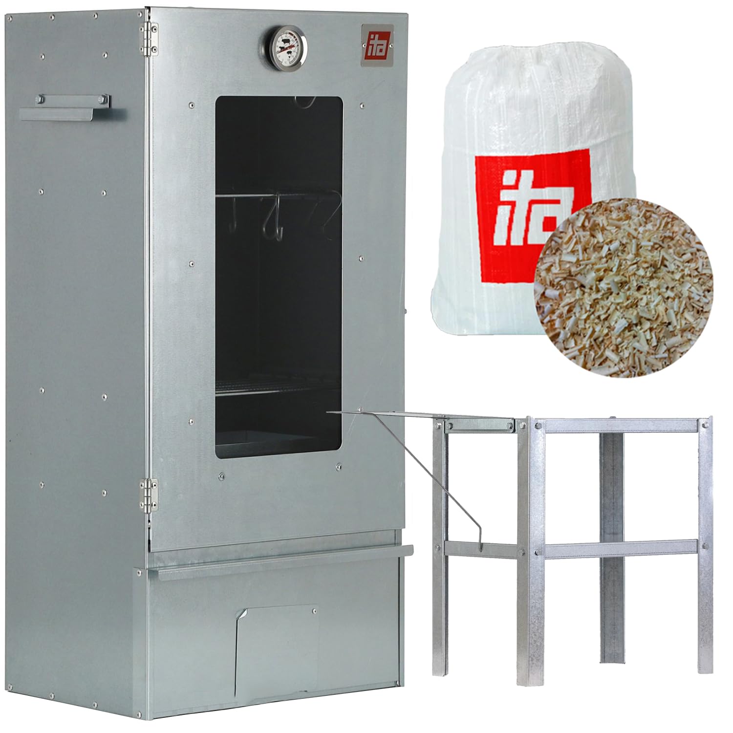 ITA Fumoir 7002 - Set Affumicatore con Tavolo - Armadio per Affumicatura con Finestra e Termometro - Acciaio Inox - Qualità UE, Produzione Diretta - 81 cm con 3 Livelli