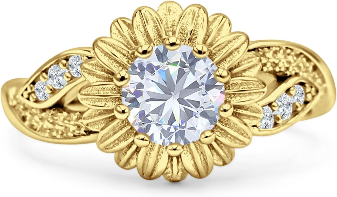 OMRANII Art Deco Sunflower Designer Infinity Twisted Vintage Style Round Cubic Zirconia Wedding Engagement Ring Solid 925 Sterling Silver