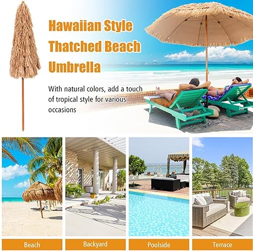 Miniatura 3 de CHONGHAN Sombrilla de jardín, sombrilla de paja, paraguas para piscina exterior, sombrilla de paja Hawaii, sombra con función de inclinación al aire