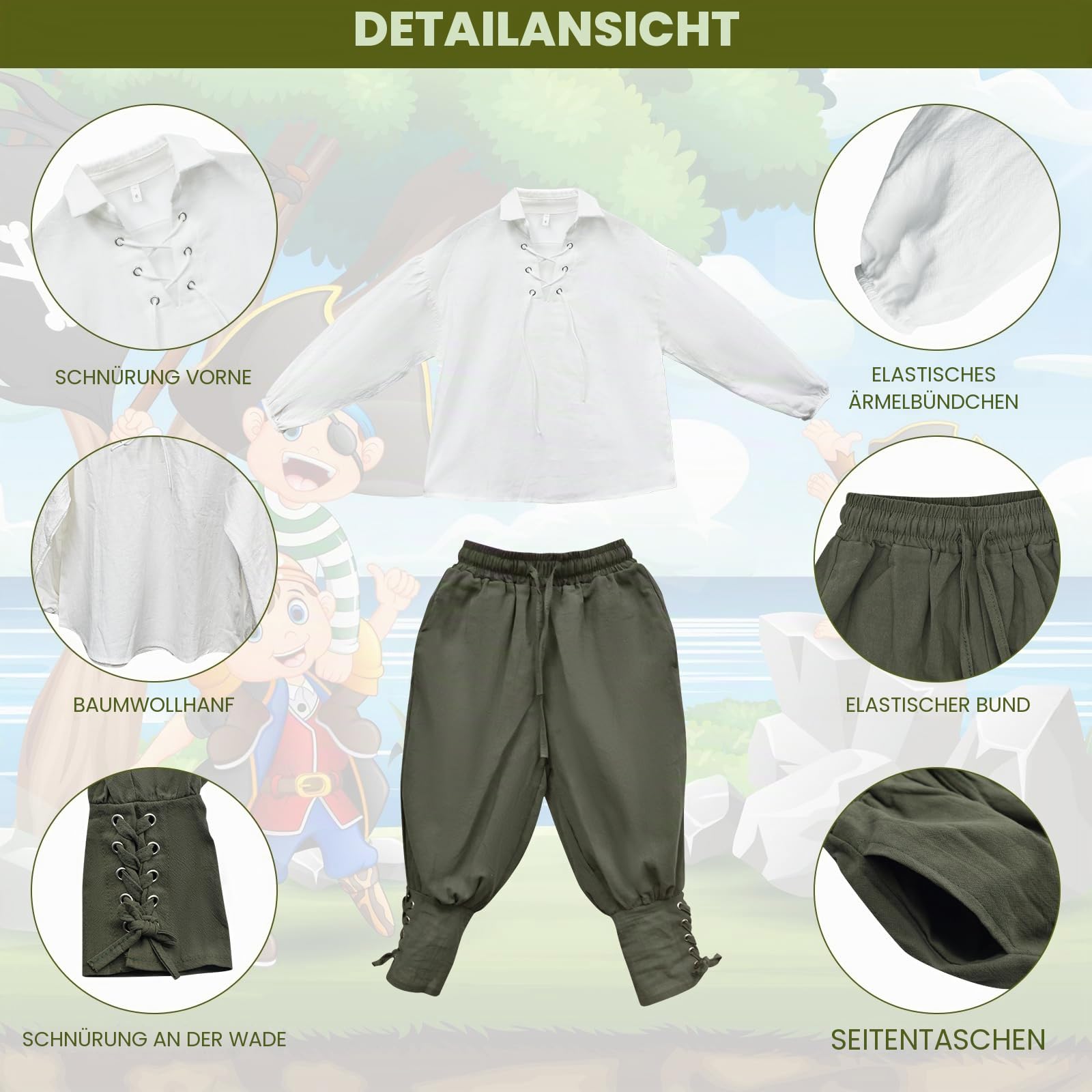 Jungen Mittelalterliche Piraten Set Shirt & Knöchel Hosen Kinder Renaissance Halloween Kostüm Schottische Jacobite Tops und Hosen