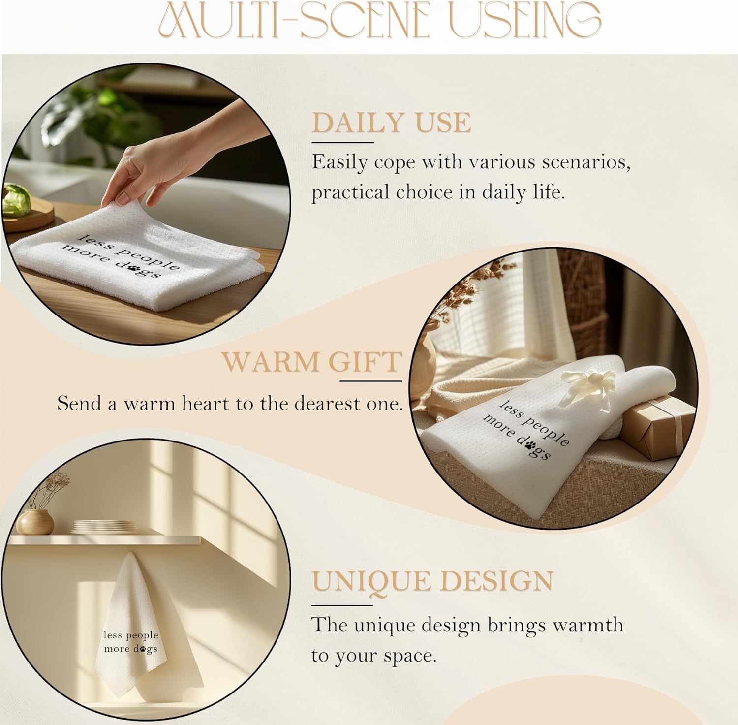 Funny Dog Kitchen Towels, Gifts for Dog Lovers, Pet Lover Gifts Dish Tea Towels for Kitchen Decor, Less People More Dogs Decorative Hand Towel for Bathroom, 16x24 Inch - Image 6