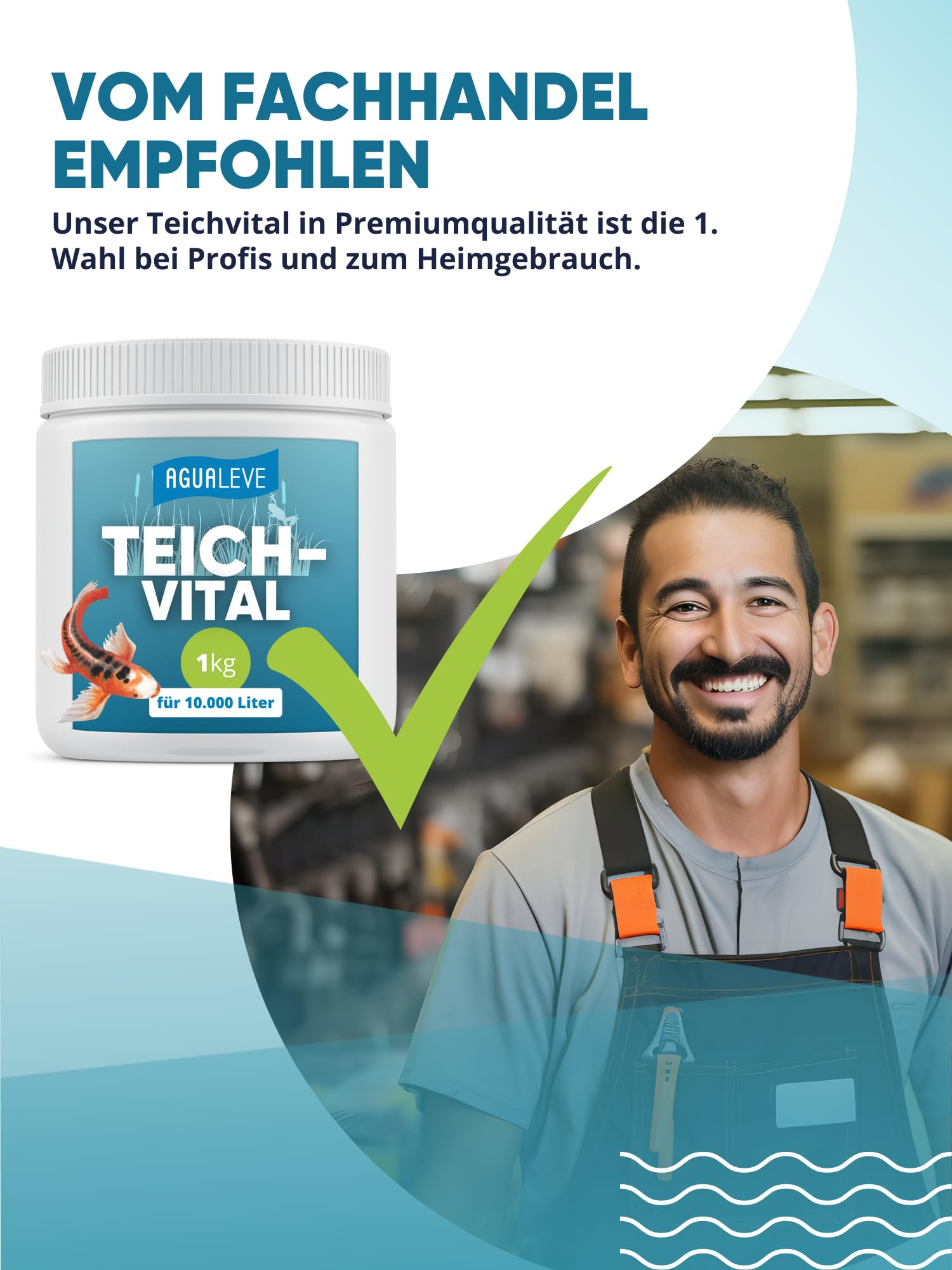 AGUALEVE® Teichvital 1kg *NEU* | der Fittmacher für jeden Teich mit innovativen BIO3-Hochleistungs-Mikroogransimen | für Fisch-, Garten- & Schwimmteiche | Made in Germany | für 10.000l Teichwasser