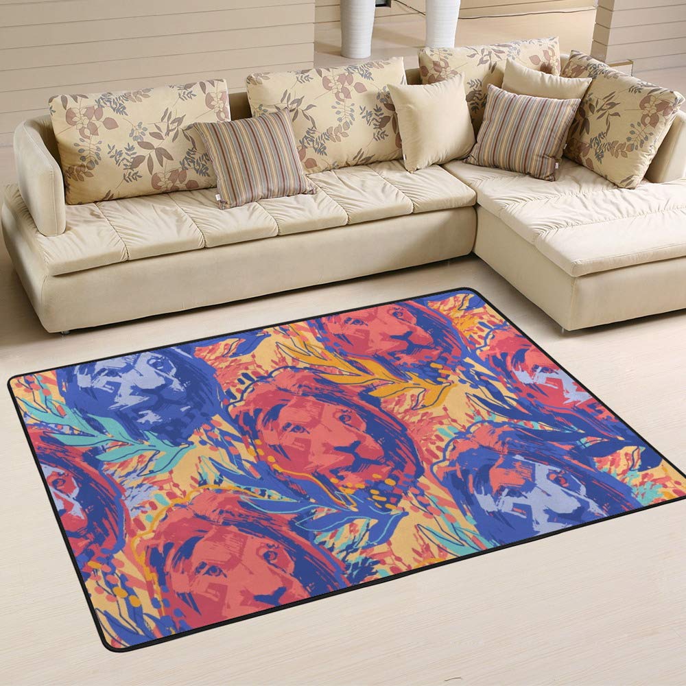 Tapis lion abstrait salon Ruchen pour transformer un sol vide et froid