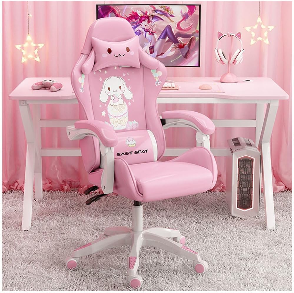 Cinnamoroll Pink Gaming Chair with Footrest Kawaii Gaming