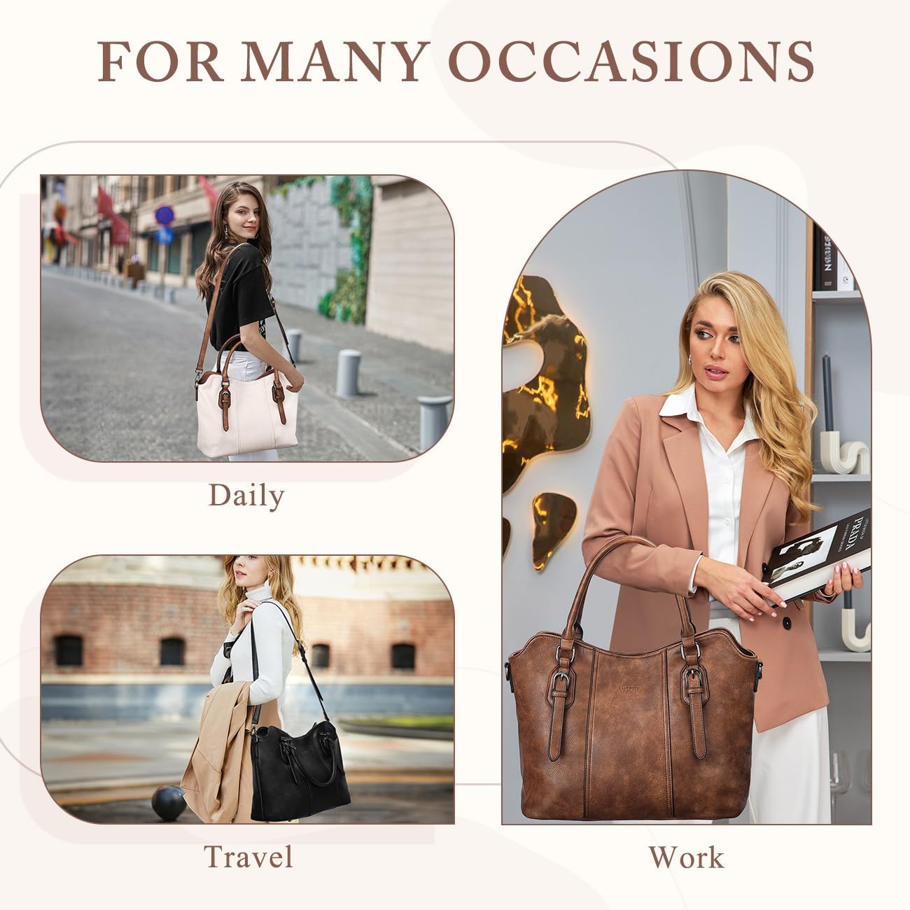 VASCHY Hobo Bags for Women, Vegan Leather Top Handle Satchel Shoulder Purse Handbag Purse with Crossbody Guitar Strap - Image 7