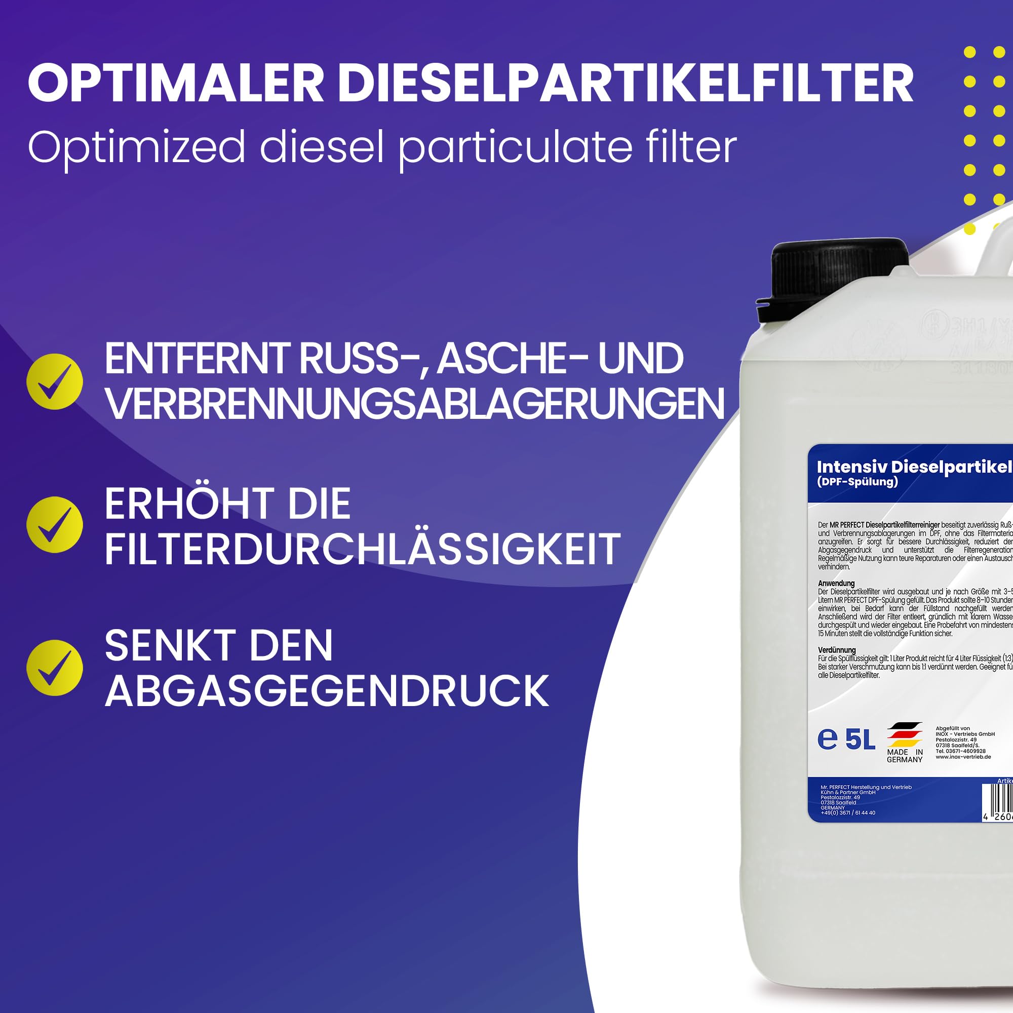 Mr. Perfect® Rinçage intensif du filtre à particules diesel, 1L - Nettoyant pour filtre à particules pour moteurs diesel DPF