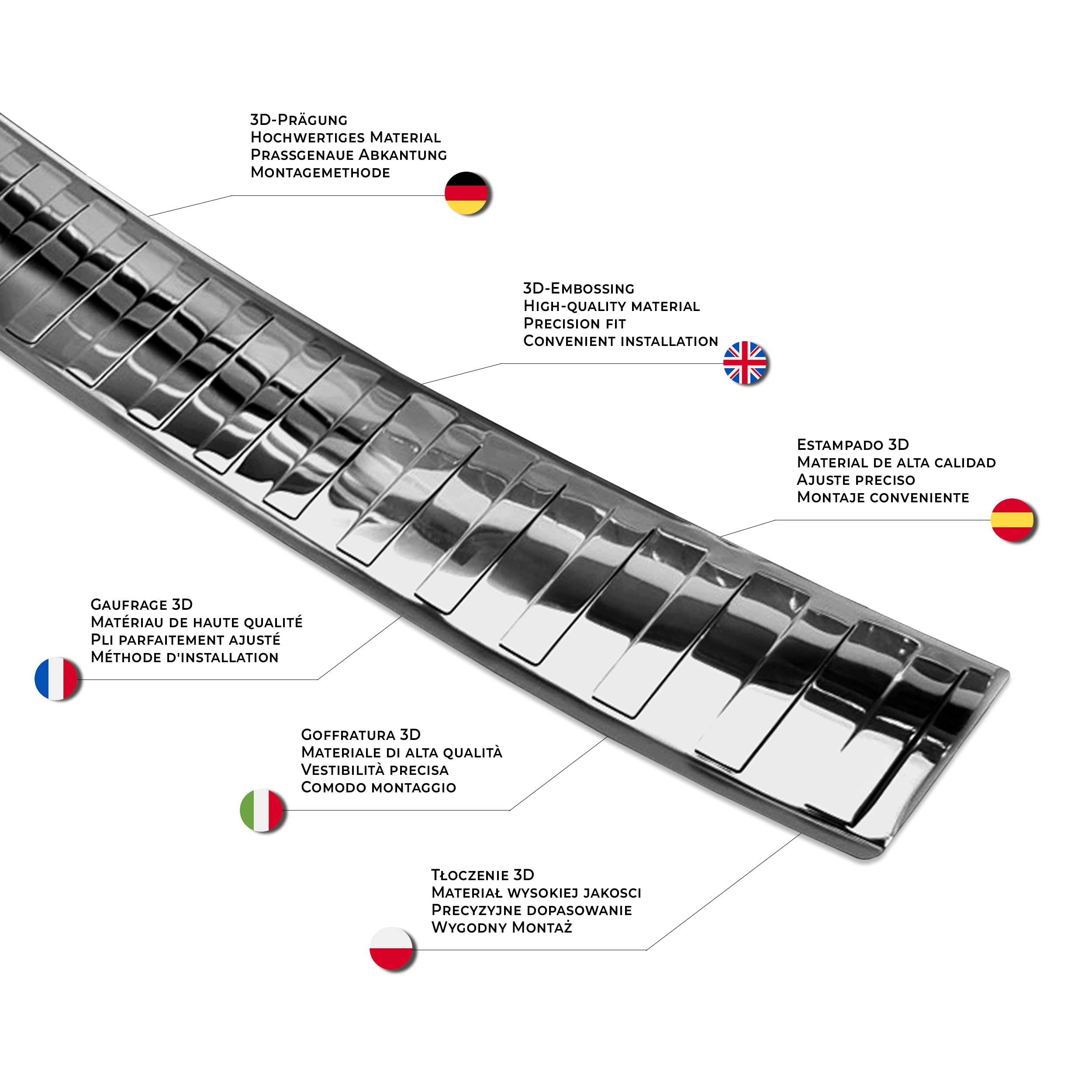 CHROMEMASTER Listwa Ochronna Tylnego Zderzaka Stal Nierdzewna Polerowana Chrom VW T5 Transporter 2003-2015