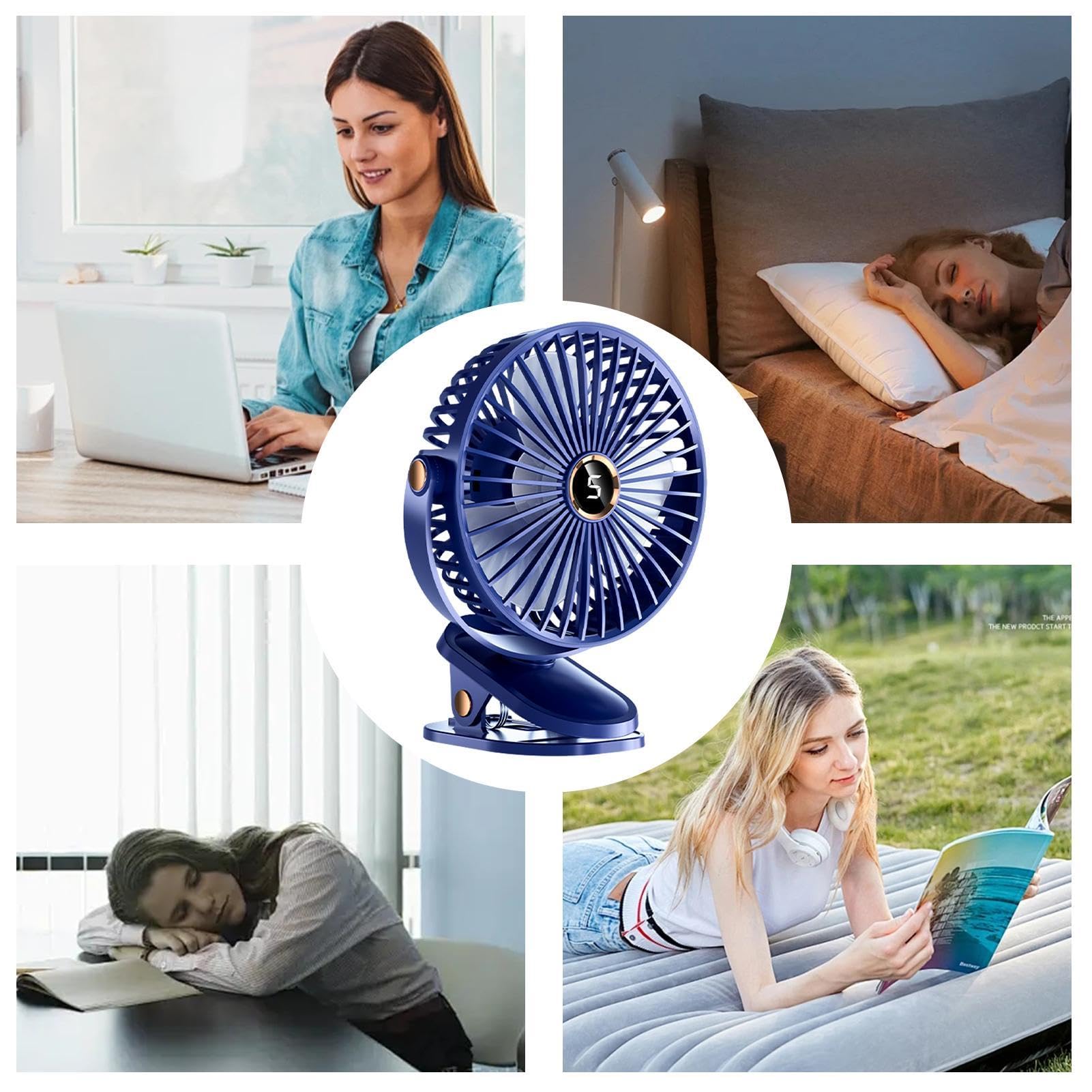 Ventilatore portatile clip, girevole 360 gradi, ricaricabile tramite USB, ventilatore da scrivania – 5 velocità regolabili, silenzioso, estivo, per scrivania, casa
