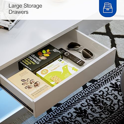 Miniatura 14 de Mesa de centro LED moderna, mesa de centro blanca de alto brillo con luces LED de 16 colores, mesa de centro rectangular contemporánea para sala de