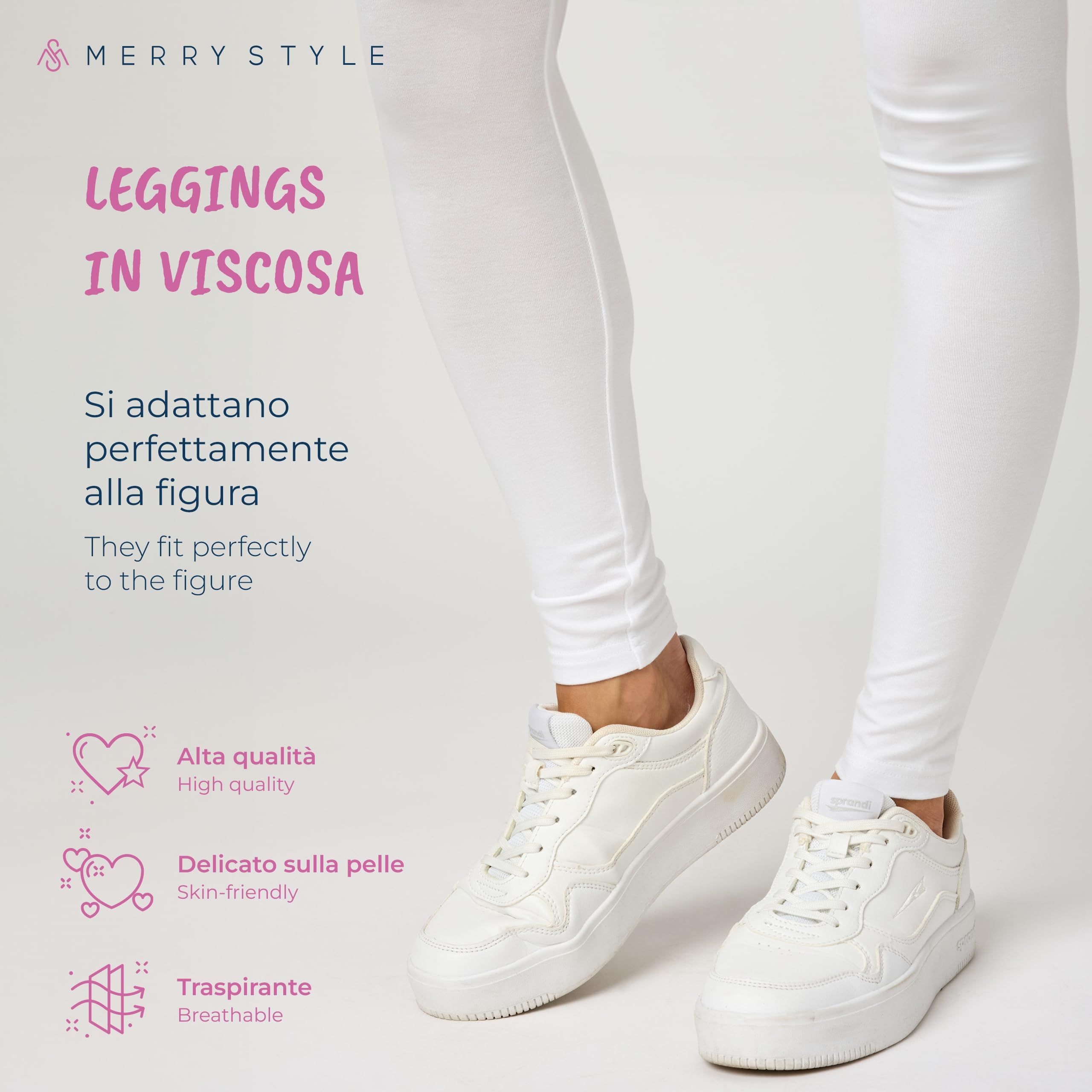 Merry Style Leggings Lunghi Donna in Viscosa con Elastan Ampia Pantaloni Donna Banda Elastica Leggins Donna per Casa Palestra Tempo Libero MS10-143