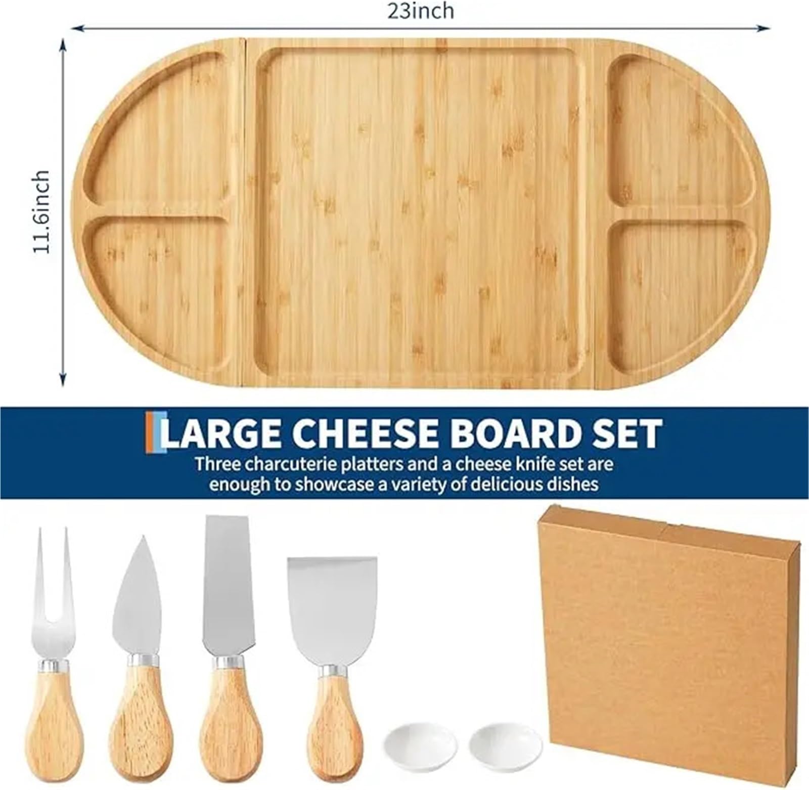 Großes Käsebrett-Set aus Holz mit Messerset für Partys
