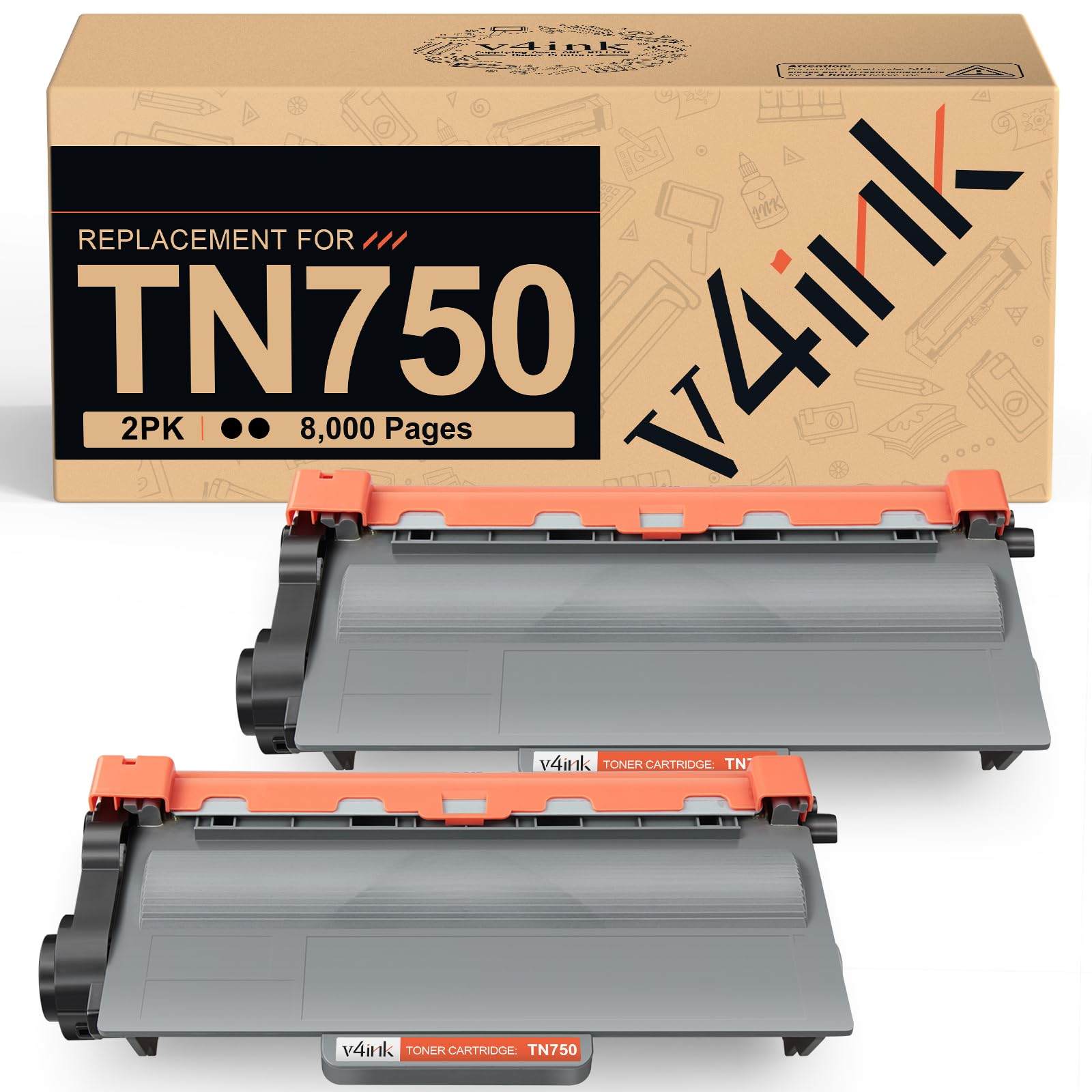 v4ink 2-Pack Compatible Toner Cartridge Replacement for Brother TN-750 TN750 TN-720 TN720 High Yield Toner Cartridge for Brother hl-5470dw HL-5450dn