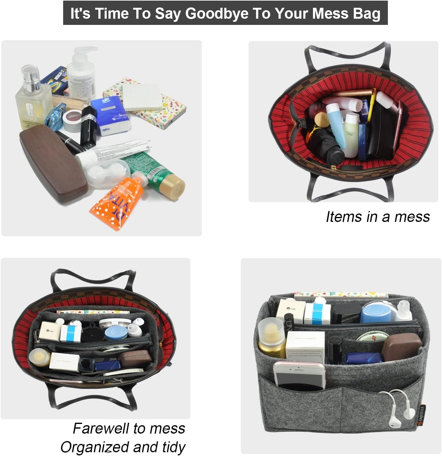 OMYSTYLE Purse Organizer Insert, Felt Tote Bag Organizer Insert with 5 Sizes, Handbag Dividers for Inside Purse, Compatible with Longchamp, Neverful, Speedy and More - Image 4