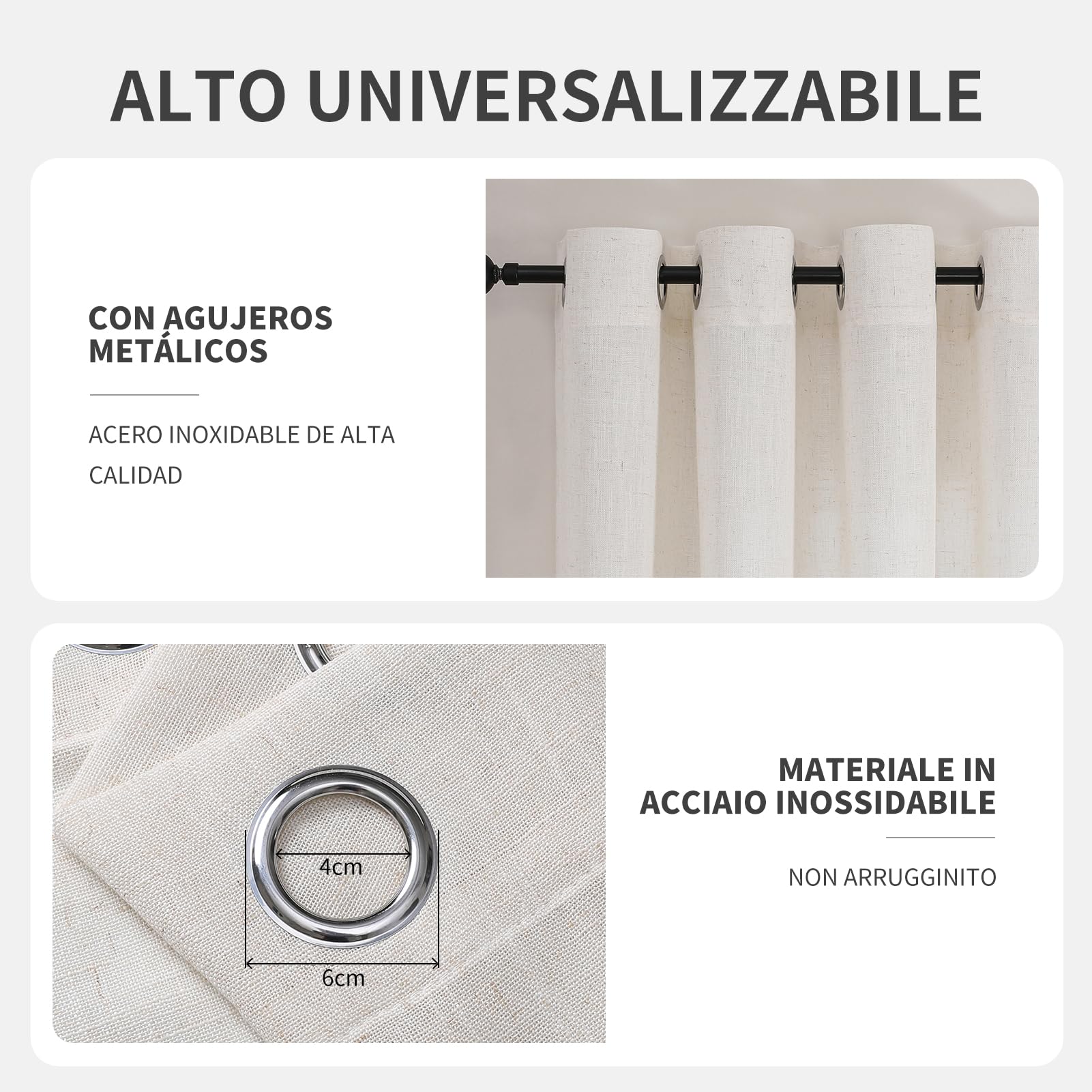 Tende in voile con occhielli Joydeco 260x140 cm bianco effetto lino set da 2 pezzi per camera da letto soggiorno