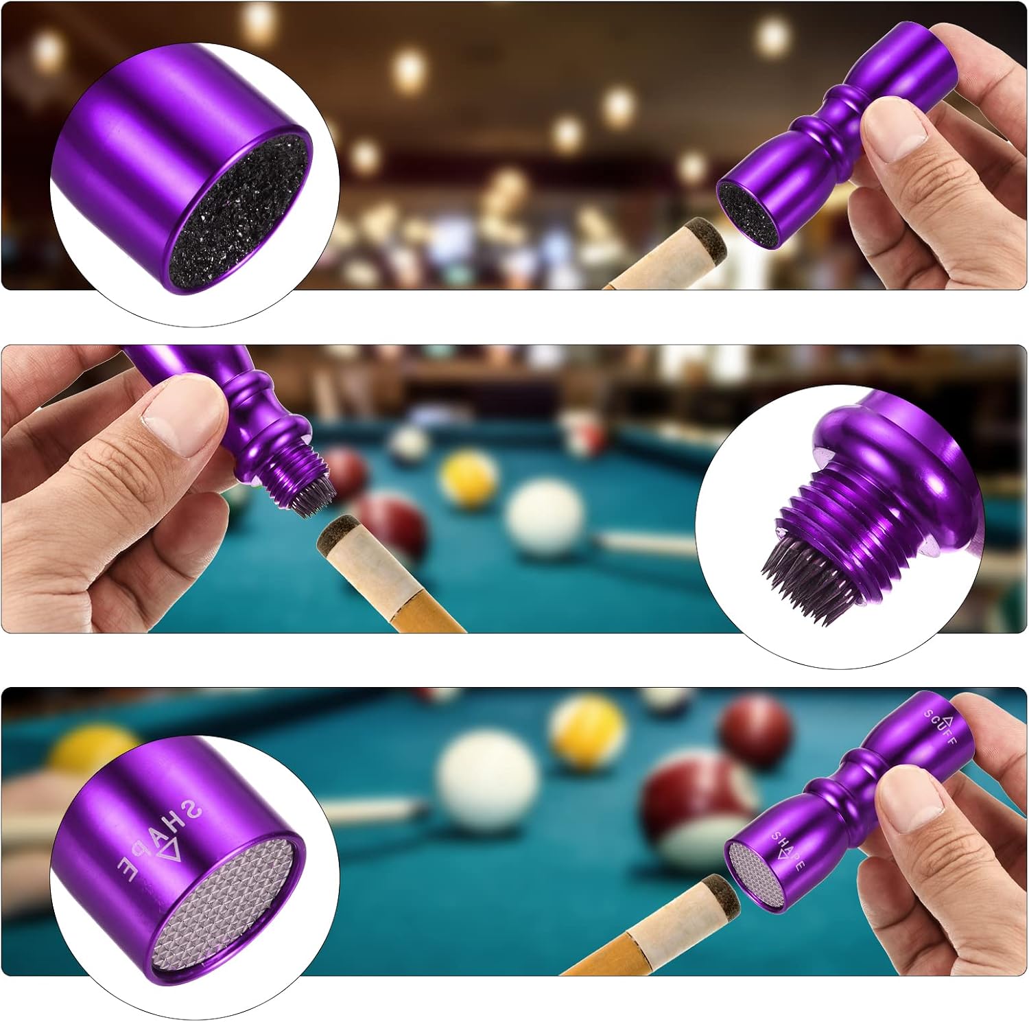 PATIKIL Snooker Pool Cue Tip Tool, Billiard Stick Tip Repair Accessories Scuffer/Shaper/Aerator