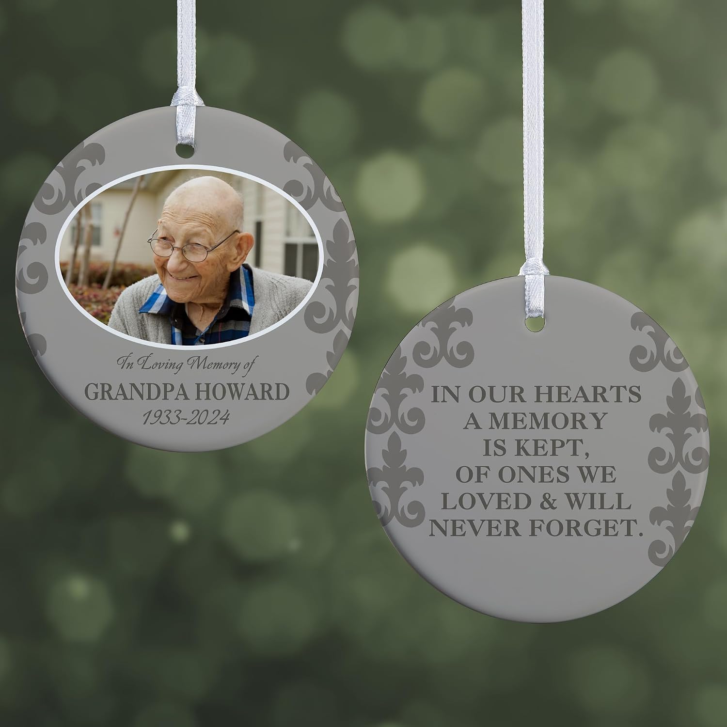 Personalization Universe in Loving Memory Photo Memorial Ornament for Him- 2.85" Glossy - 2 Sided