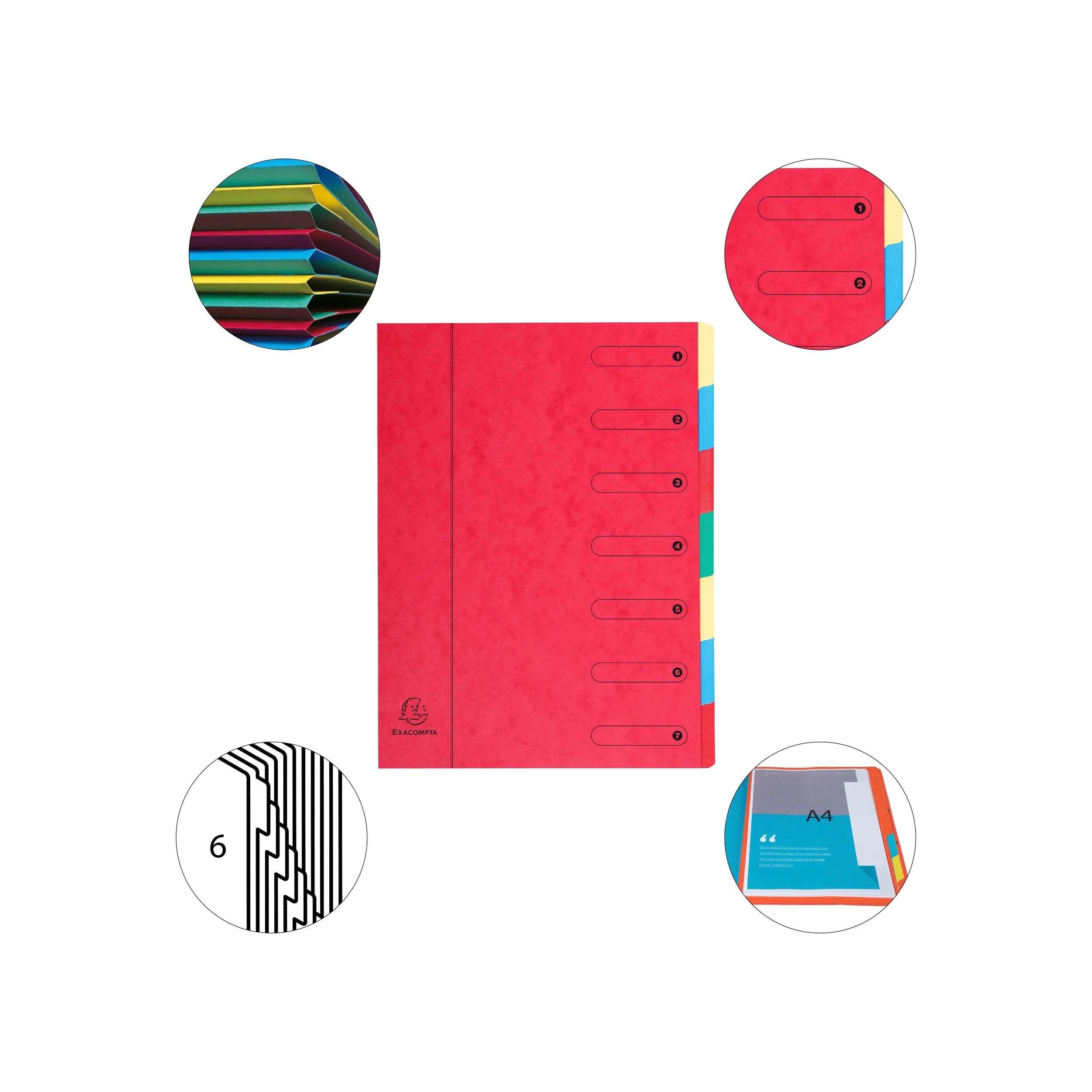 Exacompta - Réf. 5107E - Carton de 8 trieurs HARMONIKA - sans élastiques et fenêtres imprimées - couverture en carte lustrée - dos extensible - 7 compartiments - pour A4 - dim 24,5 x 32cm - rouge
